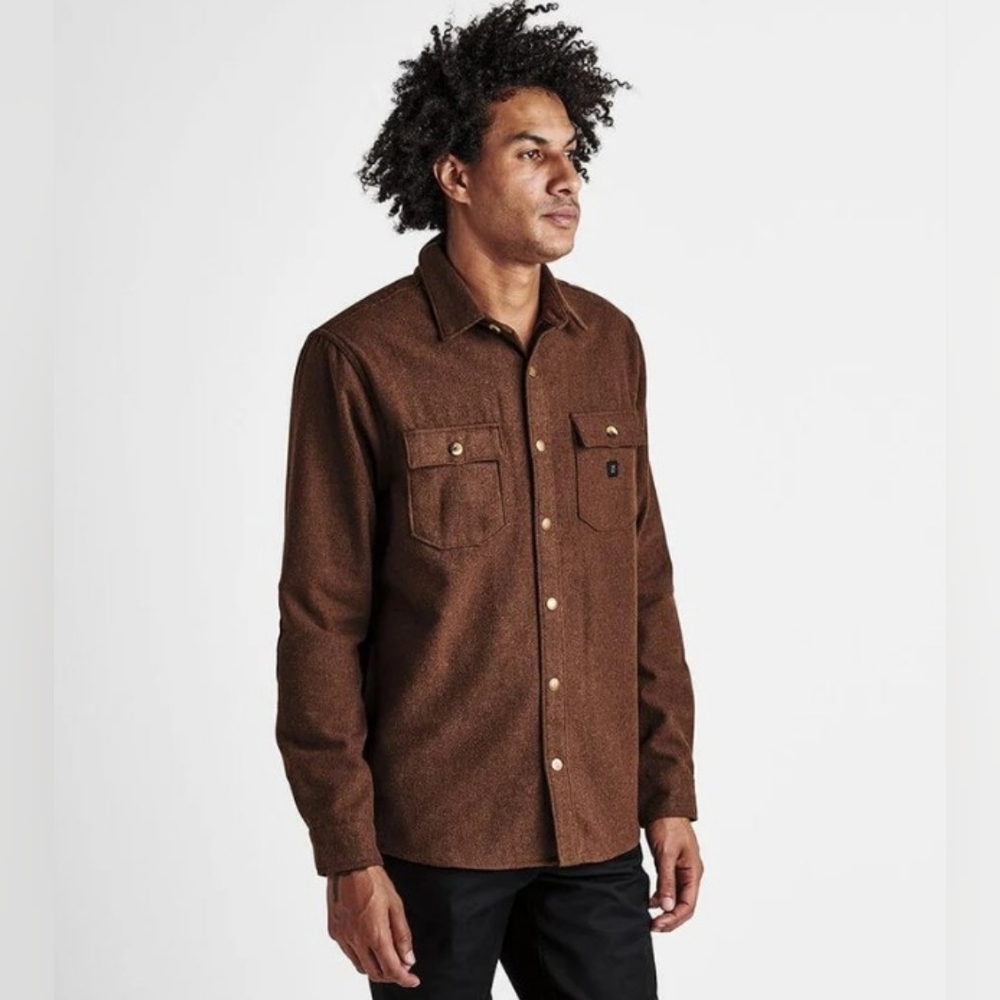 Roark Men's Dark Brown Nordsman Classic Fit Wool Blend Flannel Shirt  - Size XL
